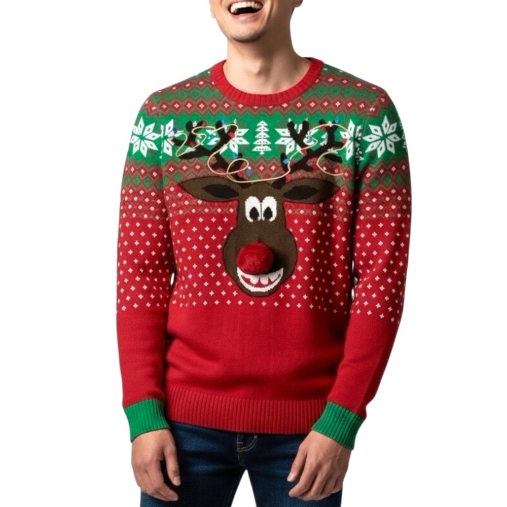 Rudolph “Poopermint” Pom-Pom Nose Ugly Christmas Sweater – Men’s M - Picture 8 of 9